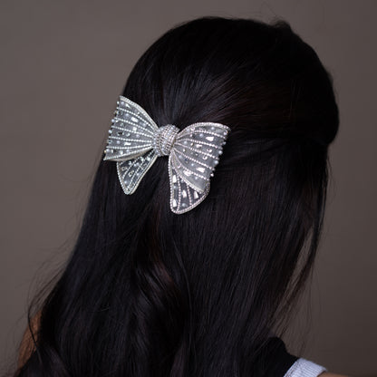 Blaze Mesh Silver - Bejeweled Bow