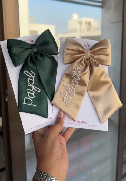 Personalized Name - Pearl on Satin Bow