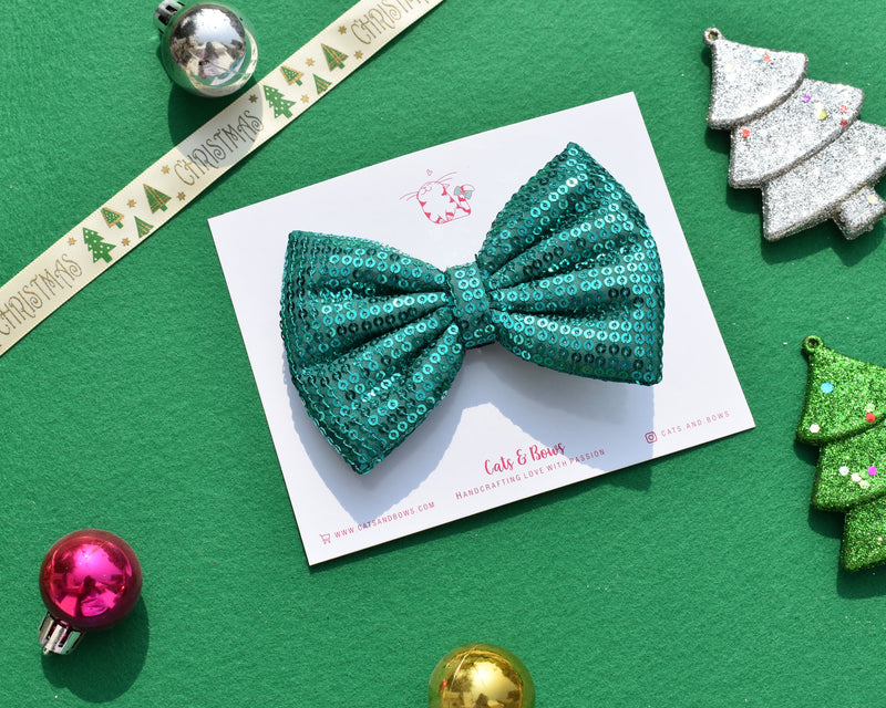 Shimmer Sequin Bow - Green
