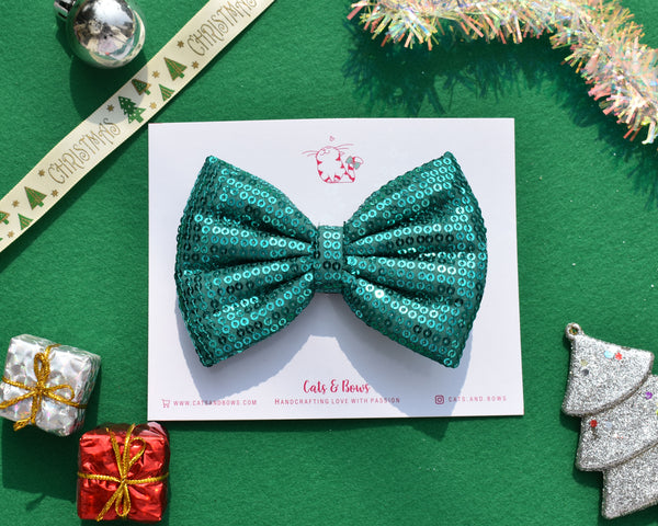 Shimmer Sequin Bow - Green
