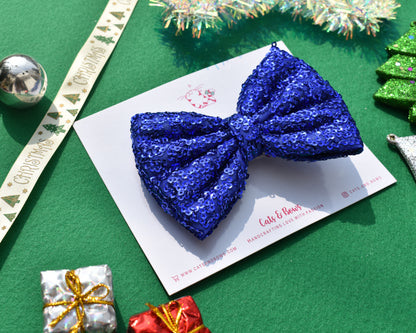 Shimmer Sequin Bow - Royal Blue