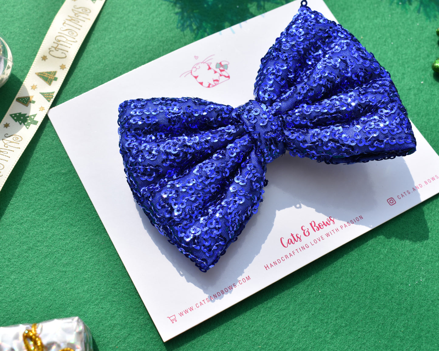 Shimmer Sequin Bow - Royal Blue