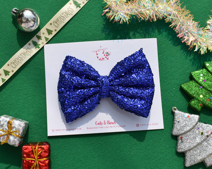 Shimmer Sequin Bow - Royal Blue