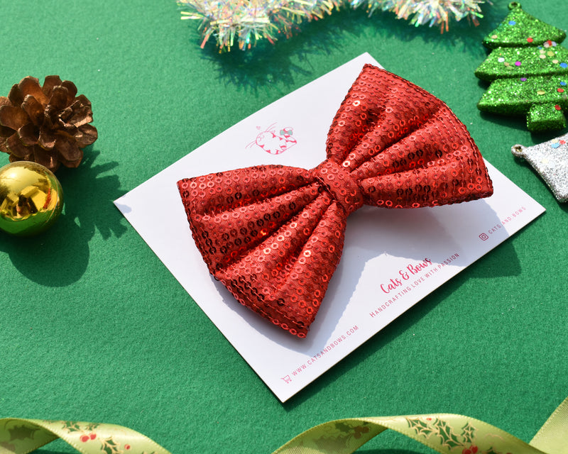 Shimmer Sequin Bow - Red