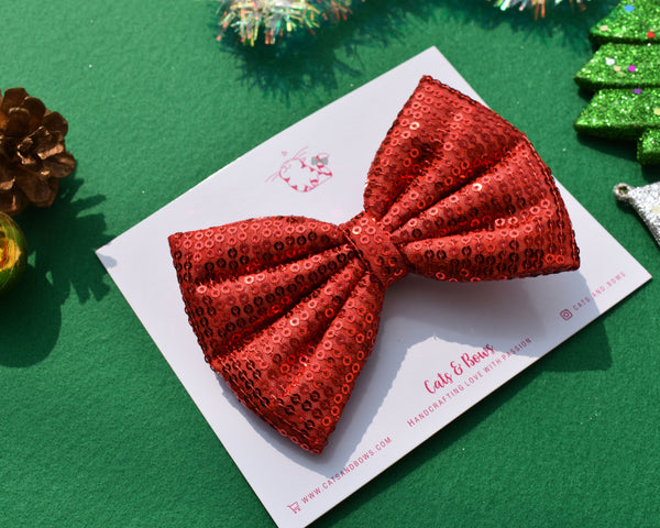 Shimmer Sequin Bow - Red