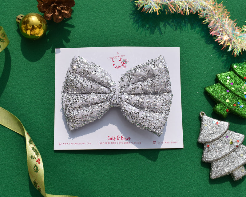 Shimmer Sequin Bow - Silver