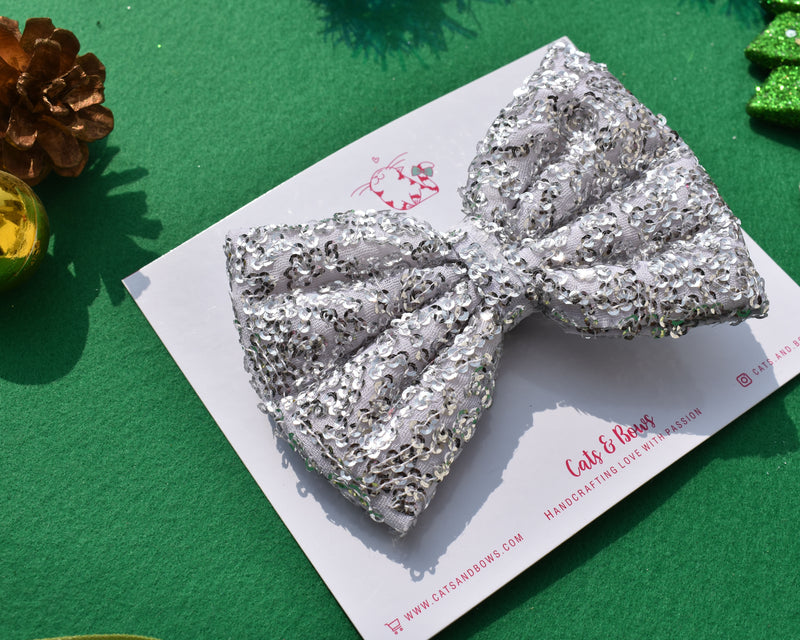 Shimmer Sequin Bow - Silver
