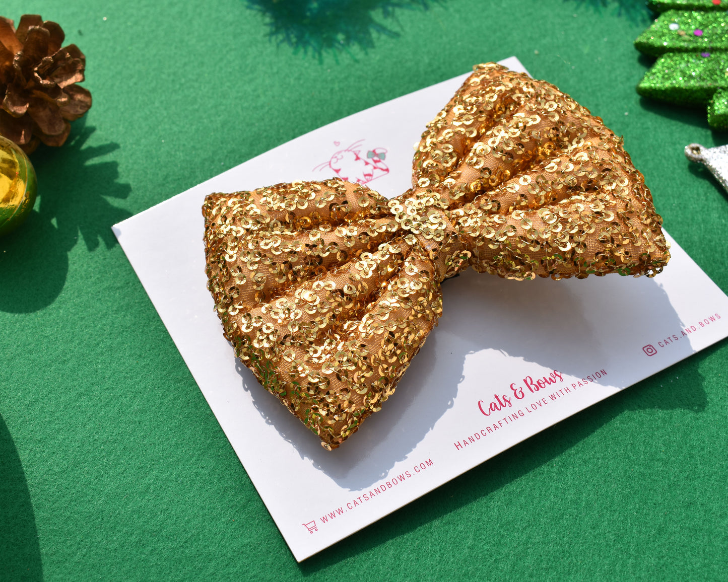 Shimmer Sequin Bow - Gold