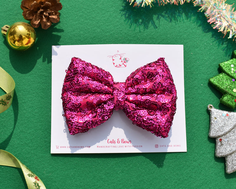 Shimmer Sequin Bow - Pink