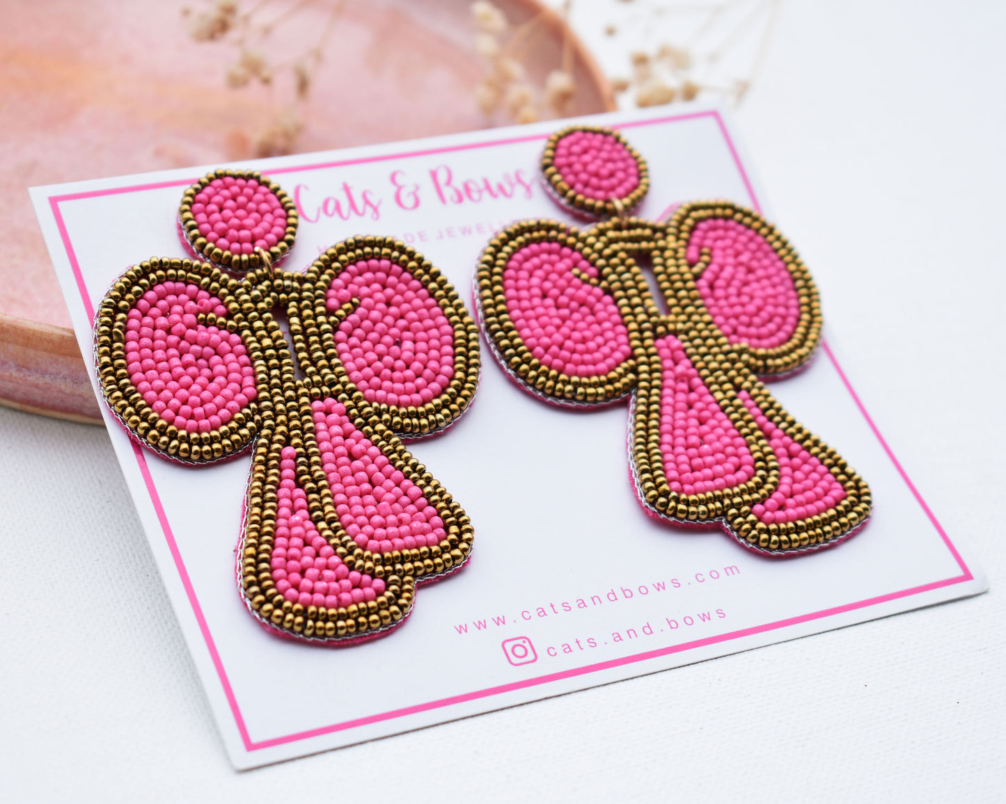 Anna - Beaded Bow Earring in Pink
