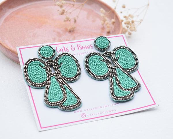 Anna - Beaded Bow Earring in Teal