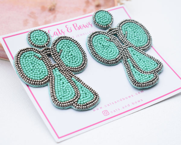 Anna - Beaded Bow Earring in Teal